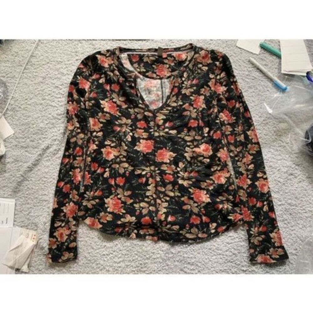 NWOT Anthropologie PILCRO Women's Split-Neck Floral Waffle Knit Thermal Top XS
